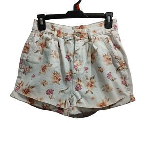 American Eagle Women 2 White Floral Jean Short High Rise Mom Fit Pleated 3"